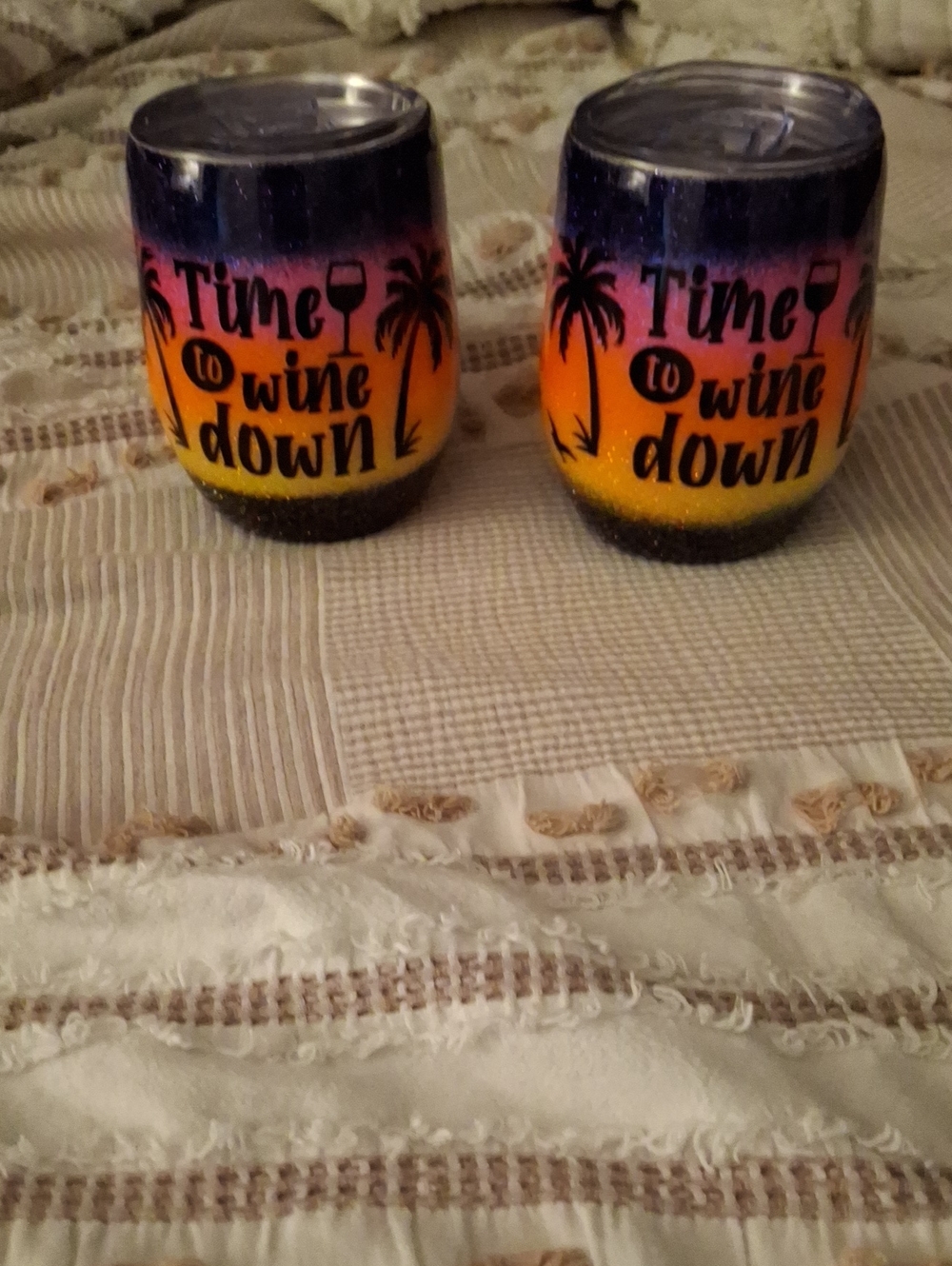 Insulated 'Time to Wine Down' Ombre Wine Tumblers - Sunset Gradient..New.